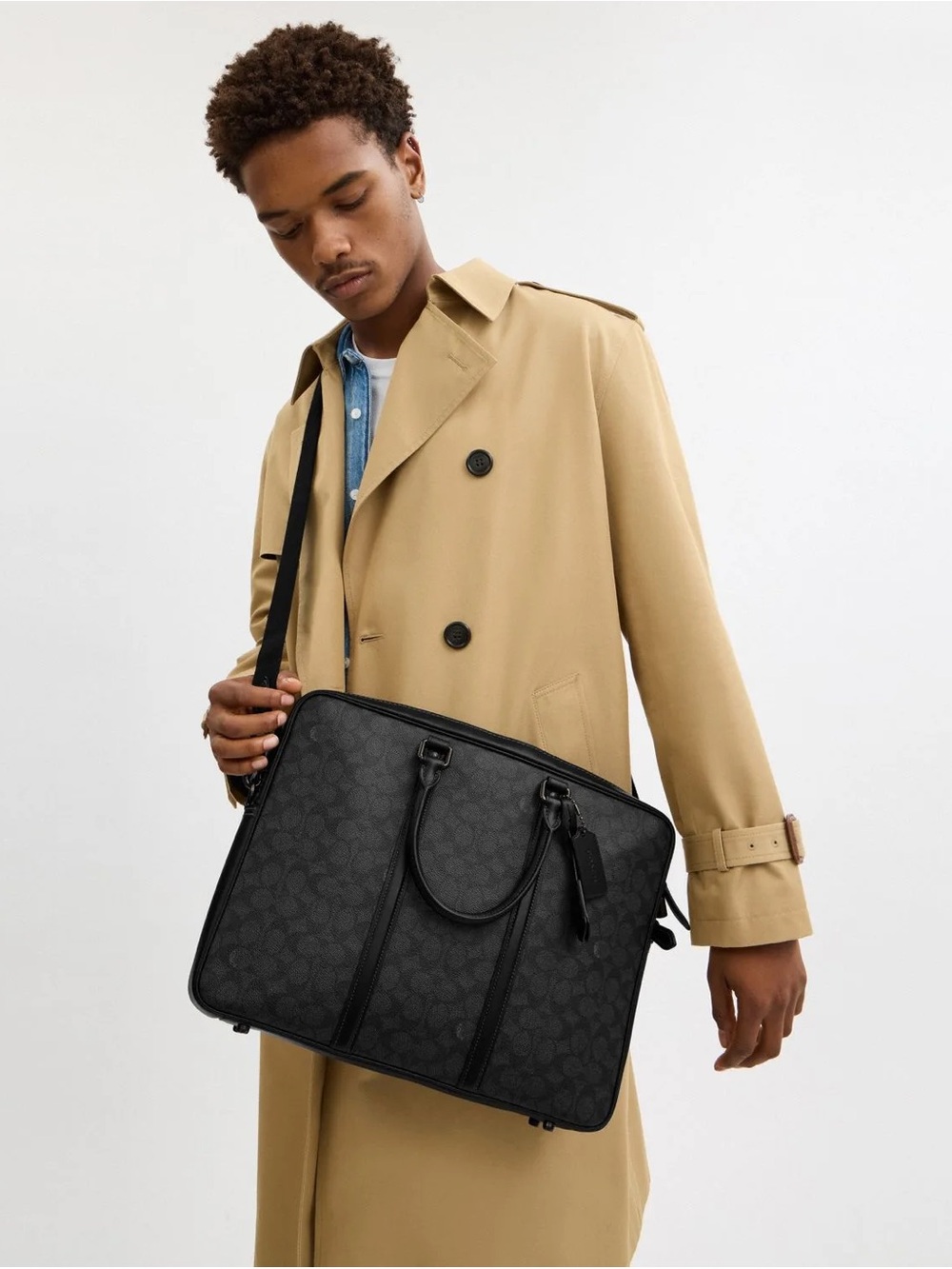 NWT COACH Metropolitan Slim Briefcase - Signature Canvas Charcoal/Blk Laptop bag